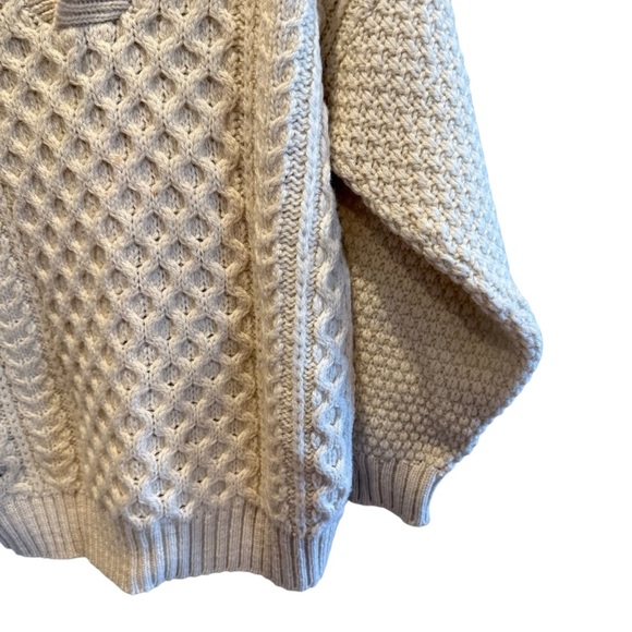 Vintage Cottage Knitwear Aran Wool Sweater Mens S/M Ivory Chunky Cable Fisherman - Picture 5 of 16